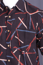 Black Ajrakh Printed Half Sleeve Cotton Mens Shirt 10076824