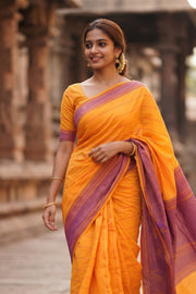 Orange Handloom Kanchi Cotton Saree 10071684