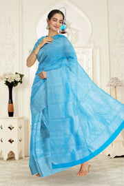 Bright Sky Blue Pure Zari Kanjivaram Silk Saree 10063070