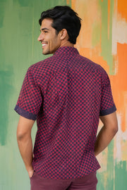 Indigo Handblock Print Pre-Washed Pure Cotton Crop Shirt 10074631