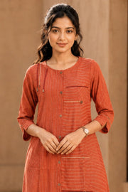 Rustic Brown Hand Embroidered Cotton Dress 10077653