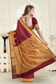 Prune Red Monotone Kanjivaram Silk Saree 10075649