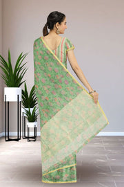 Green Chanderi Printed Silk Cotton Saree 10075366