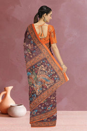 Brown Kalamkari Printed Malai Cotton Saree 10074691