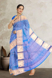 Azure Blue Pure Zari Bridal Kanjivaram Silk Saree 10063051