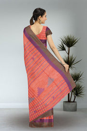 Peach Bengal Handwoven Cotton Saree 10075339