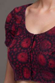 Maroon Floral Design Indigo Hand Block Print Cotton Blouse 10074608