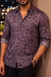 Lavender Full Sleeve Vanaspathi Print Modal Silk Mens Shirt 10074065