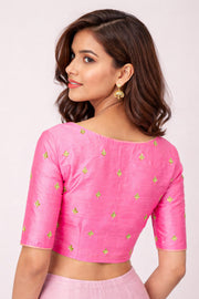 Pink Zari Sequin Embroidered Cotton Blouse 10066508