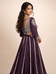 Deep Purple Silk Hand Embroidered Lehenga 10076889