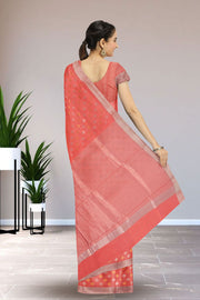 Peach Chanderi Jaal Design Silk Saree 10075385