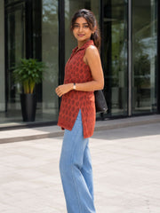 Rust Orange Bagh Printed Women Sleevless Shirt  10077185