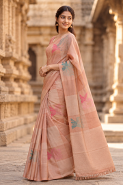 Pastel Pink Kanjivaram Pure Silk Saree with Silver Zari 10077905