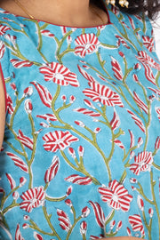 Blue Hand Block Printed Cotton Crop Top 10074298