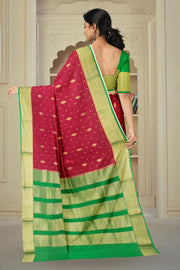 Chilli Red Mysore Crepe Silk Saree With Geometric Butta Design And Zari Border 10076658