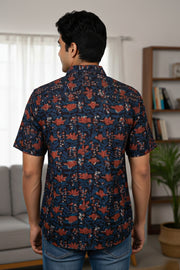 Blue Half Sleeve Jahota Printed Cotton Mens Shirt 10076223