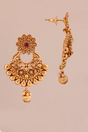 Gold Plated Chandbali Earring With Floral Motif