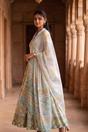Blue Hand Block Printed Chaniya Choli With Kota Doria Dupatta 10066335