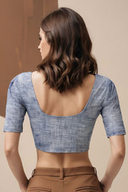 Grey Handcrafted Slub Cotton Solid Style Blouse 10073175