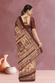 Beige Kalamkari Printed Malai Cotton Saree 10074684