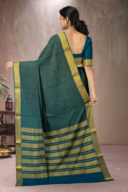 Ocean Depths Blue Mysore Crepe Silk Saree With Zari Checks And Zari Border 10076672