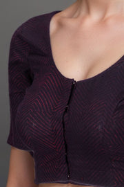 Maroon Zigzag Design Indigo Hand Block Print Cotton Blouse 10074593