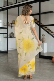 Orange Hand Painted Organza Saree 10065922