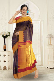Deep Brown Ettukol Kanjivaram Silk Saree 10075531