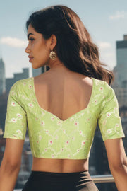 Green Banarasi Chiniya Silk Blouse 10075004