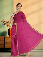 Magenta Pink Solid Style Kota Cotton Saree with Contrast Blouse 10074190