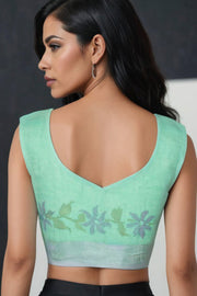 Blue Handcrafted Linen Blouse 10072218