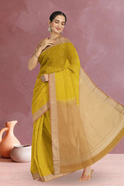  Warm Golden Yellow Kanjivaram Vegan Silk Saree 10075592