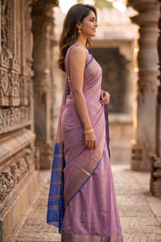Roselle Mauve Mysore Crepe Silk Saree With Zari Border 10076261