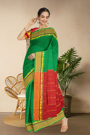 Kanjivaram Vegan Viscose Silk Saree Sea Green Color and Traditional Design 10075545