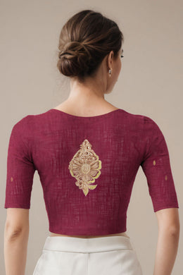 Maroon Slub Cotton Embroidered Blouse 10070769