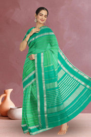 Bluey Green Korvai Kanjivaram Silk Saree 10075628