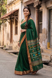 Dark Green Handloom Kanchi Silk Cotton Saree 10078002