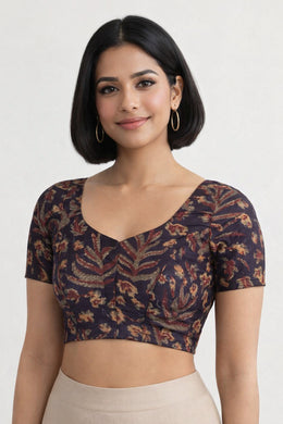 Black Hand Block Jahota Printed Cotton Blouse 10074994