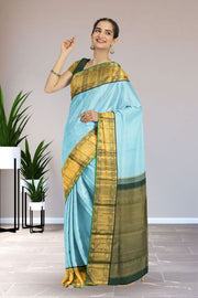 Blue Handloom Korvai Kanjivaram Silk Saree 10065059
