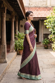 Maroon Vegan Silk Kanjivaram Saree With Checks Design 10077936