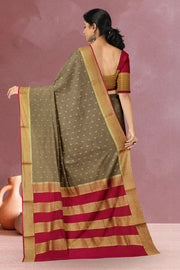 Dark Taupe Brown With Pink Mysore Crepe Silk Saree 10064308