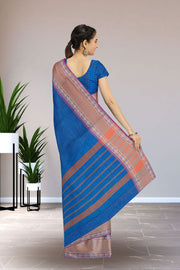 Blue Handloom Chettinad Cotton Saree Without Blouse 10075154