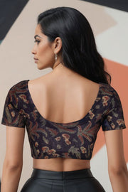 Black Hand Block Jahota Printed Cotton Blouse 10074994