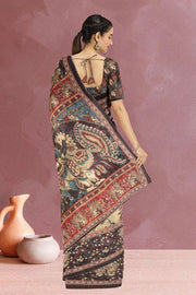 Green Kalamkari Printed Malai Cotton Saree 10074688