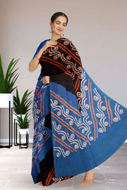Blue Bandhani Mulmul Cotton Saree 10075493