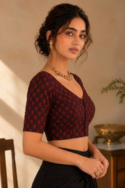 Maroon Indigo Hand Block Print Cotton Blouse 10078153