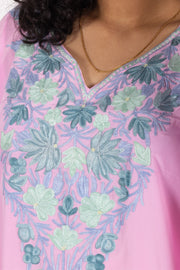 Pink Sozni Embroidered Crepe Silk Kaftan 10064734