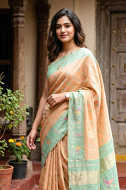 Kanjivaram Vegan Silk Beige Color Jute Style Finish 10075597