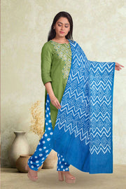 Green Bandhani Mirror Work 3 - Piece Salwar Suit Material 10075477