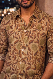 Yellow Full Sleeve Vanaspathi Print Modal Silk Mens Shirt 10074064